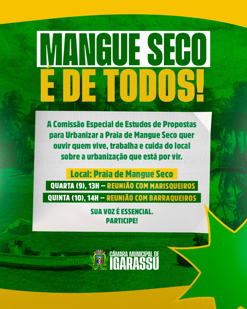 Câmara de Igarassu promove reunião com marisqueiros e barraqueiros de Mangue Seco